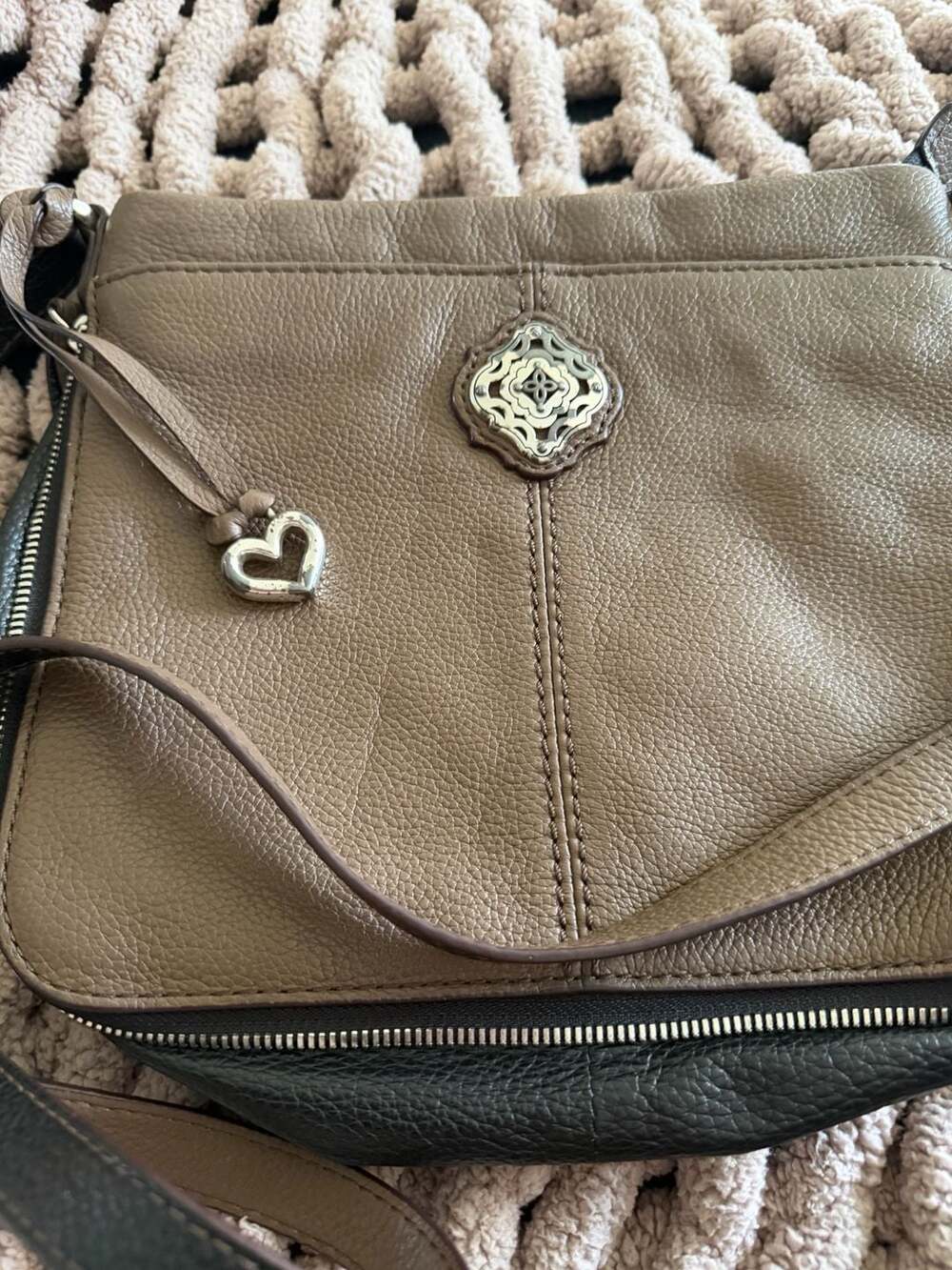Brighton Sullivan Expandable Crossbody Bag Grey Black Leather